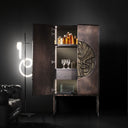 Mobile tondo di design aperto con vani interni a vista