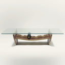 Tavolo da caffè Canai con piano in cristallo e struttura in rovere