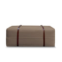 Pouf design Docker Lungo in velluto tortora con doppio cinturino centrale in pelle