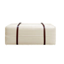 Pouf design Docker Lungo in velluto beige chiaro con dettagli in pelle