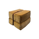 Pouf design Docker in velluto ocra con dettagli in pelle