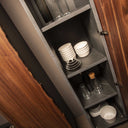 Dettaglio mobile arredamento soggiorno Take Me Home, struttura in legno con vani contenitore.